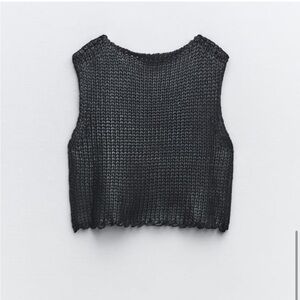 Black Knit Vest — Coated/Foil Look